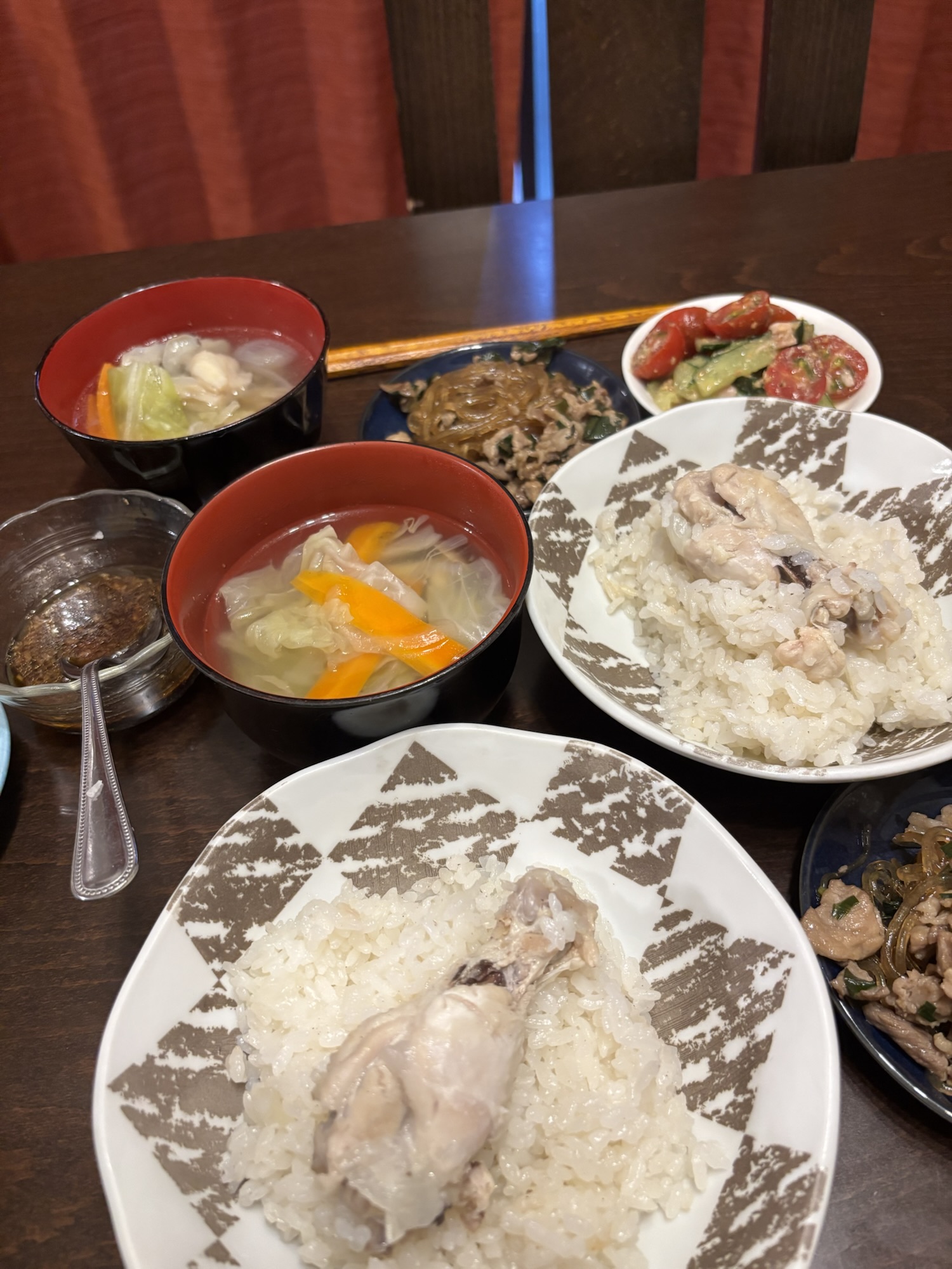 【北摂おやじの夕飯日記】今日はカオマンガイ！中華スープと胡麻和えでほっこり